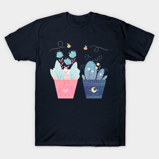 Heart and Moon Flower Pots T-Shirt